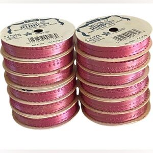 Lot Of 12 Vintage Spool Ribbon Pink 6 Yards 3/16 Inches Wide Picot Trim Offray